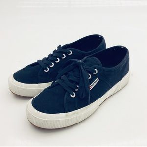 Superga Navy Blue Cotton Low Top Sneakers